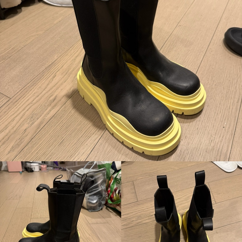 Bottega Veneta Black and Yellow tire leather boots